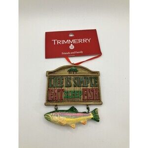Life Is Simple Eat Sleep Fish Ornament Outdoor Nature Fishing Christmas Tree NEW